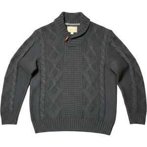 American Threads Sweater Men 2X Navy Blue Shawl Collar Cable Knit Toggle Preppy